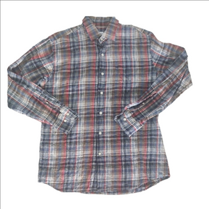 Peter Millar Flannel Shirt Mens Large Blue Gray Plaid